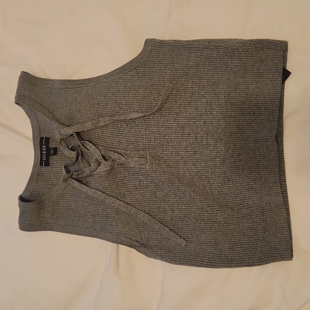 GUESS Women's Crop Lace up Tank Gray Size Medium with shorts size medium